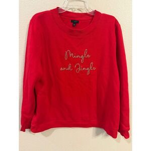Talbots Sweatshirt Womens XLP Red Excellent Mingle Jingle Rhinestone Holiday